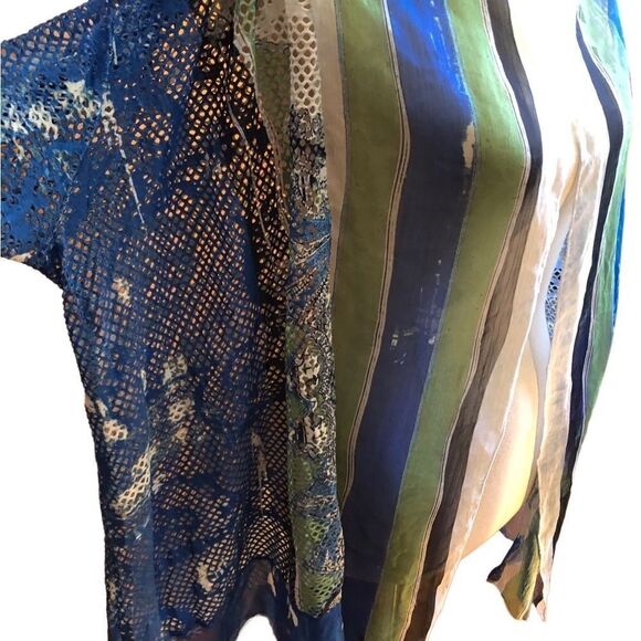 Chicos mesh blue white green swimsuit cover up size 3. Art to wear watercolor - Picture 3 of 12